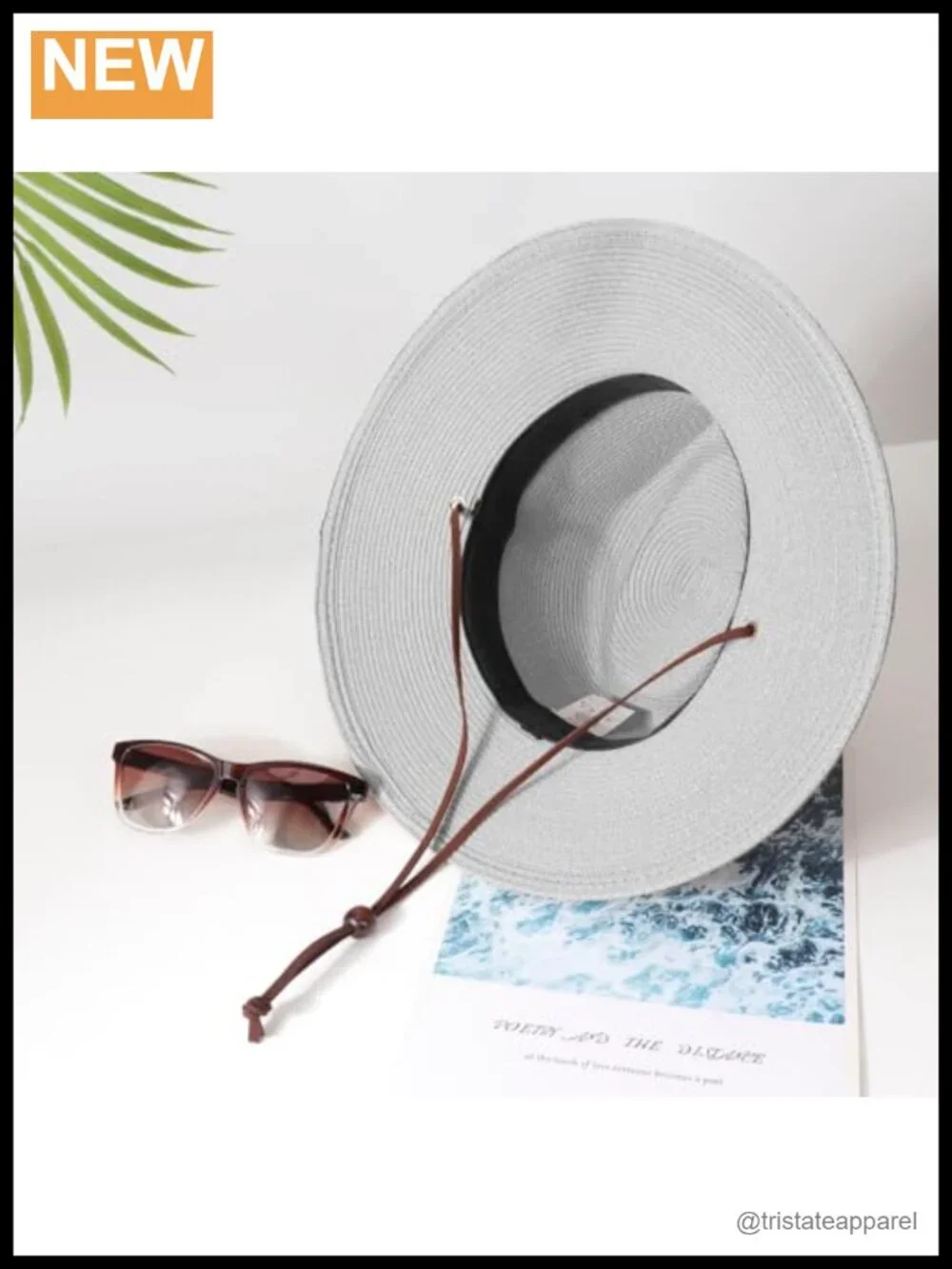 Wide Brim Straw Sun Hat with Chin Strap UPF 50+ Packable